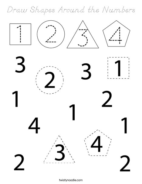 Draw Shapes Around the Numbers Coloring Page