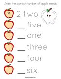 Draw the correct number of apple seeds Coloring Page