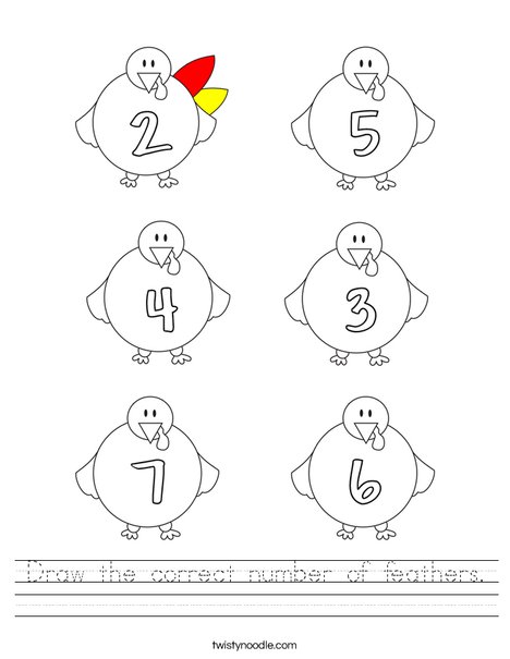 Draw the correct number of feathers. Worksheet