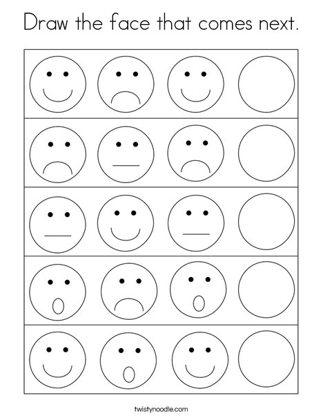 Draw the face that comes next. Coloring Page