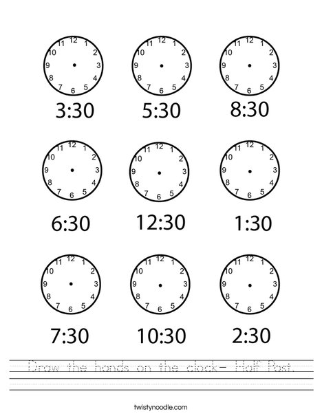 Draw the hands on the clock Half Past Worksheet Twisty Noodle Draw the hands on the clock Half Past Worksheet Twisty Noodle