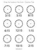 Draw the hands on the clock- Quarter Past Coloring Page