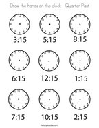 Draw the hands on the clock- Quarter Past Coloring Page