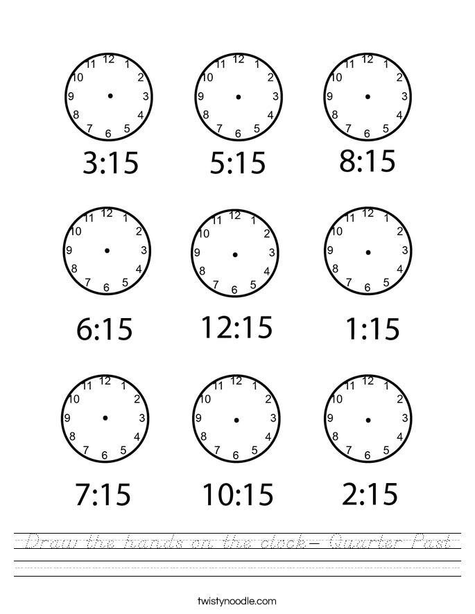 Draw the hands on the clock- Quarter Past Worksheet