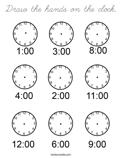 Draw the hands on the clock. Coloring Page