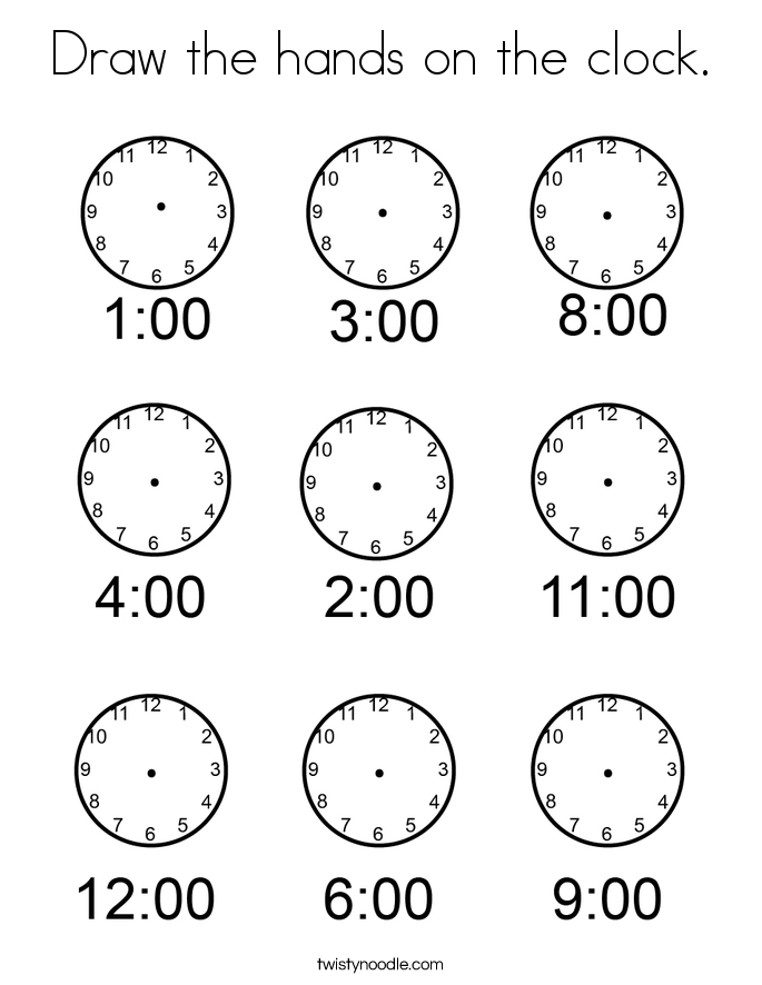 Draw the hands on the clock. Coloring Page