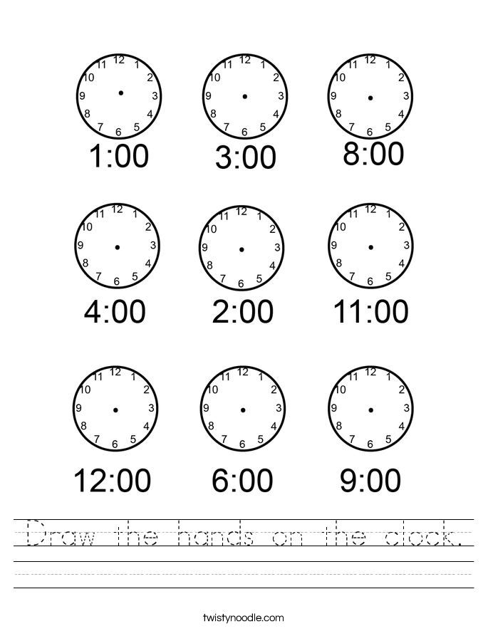 Draw the hands on the clock. Worksheet