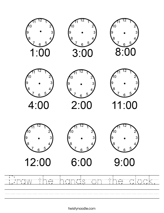 Draw the hands on the clock Worksheet Twisty Noodle