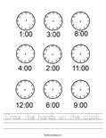 Draw the hands on the clock. Worksheet