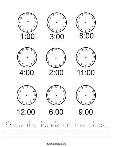 draw the hands on the clock worksheet twisty noodle