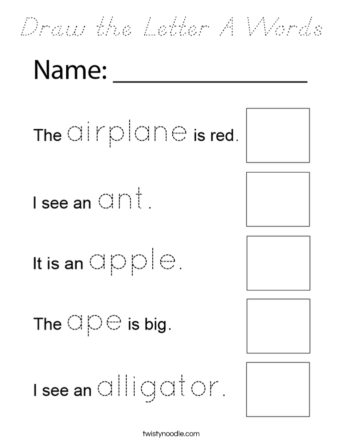 Draw the Letter A Words Coloring Page