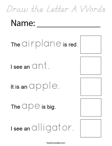 Draw the Letter A Words Coloring Page