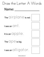 Draw the Letter A Words Coloring Page