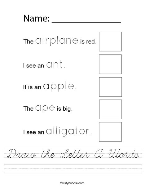 Draw the Letter A Words Worksheet