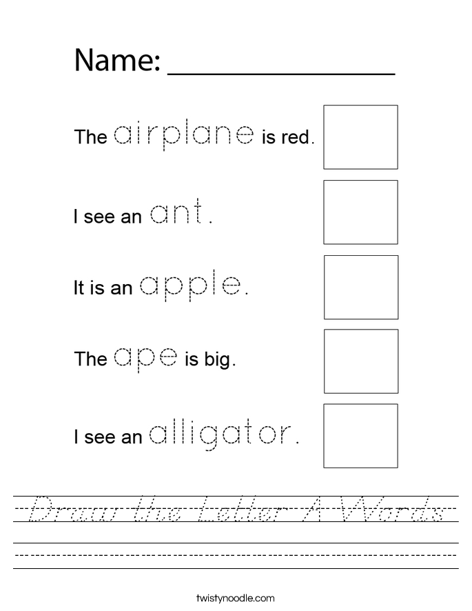 Draw the Letter A Words Worksheet