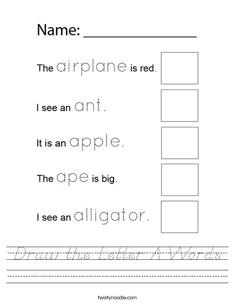 Draw the Letter A Words Worksheet
