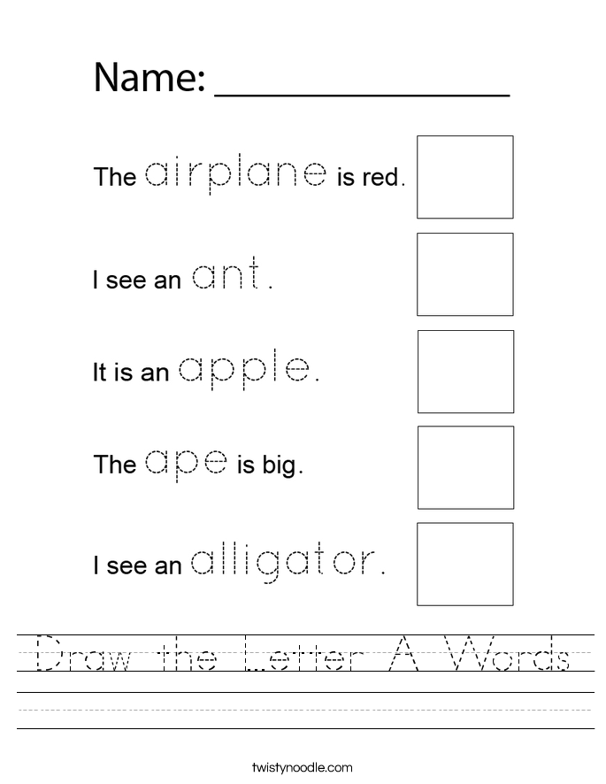 Draw the Letter A Words Worksheet