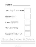 Draw the Letter A Words Worksheet