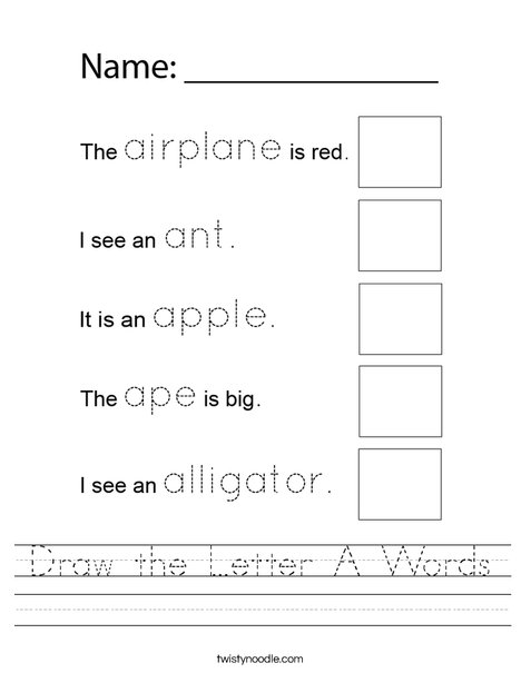 Draw the Letter A Words Worksheet