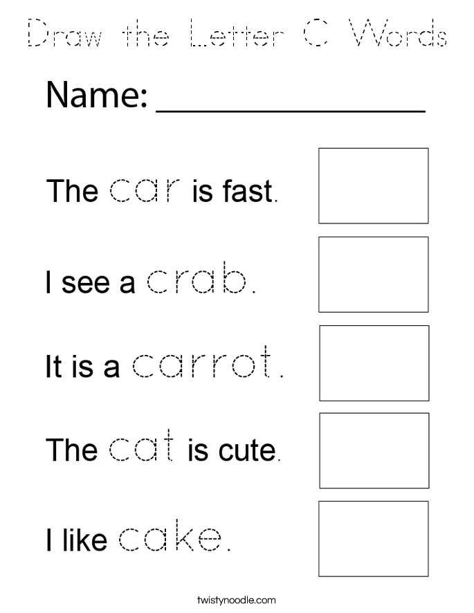 Draw the Letter C Words Coloring Page