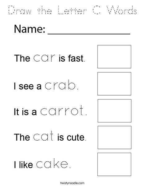 Draw the Letter C Words Coloring Page