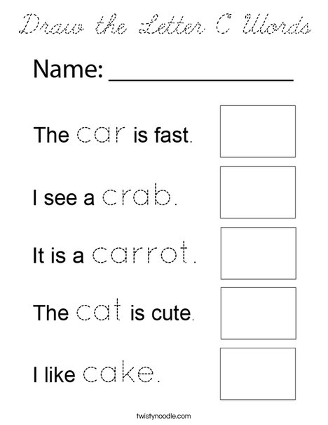 Draw the Letter C Words Coloring Page