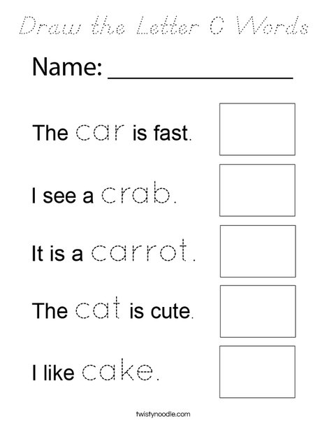 Draw the Letter C Words Coloring Page