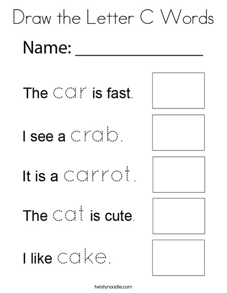 Draw the Letter C Words Coloring Page