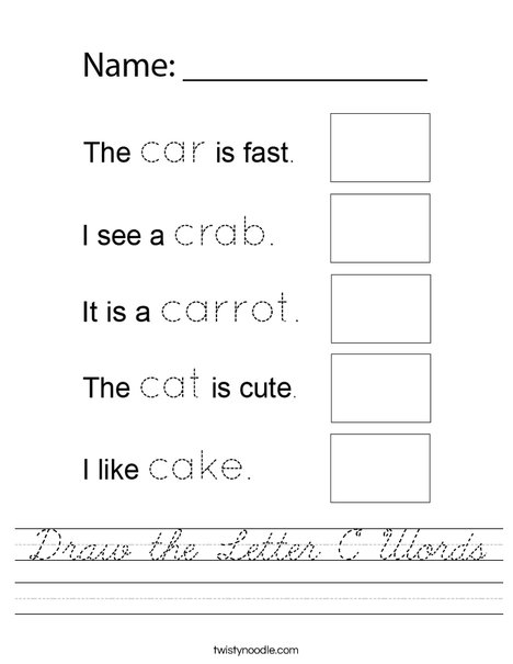 Draw the Letter C Words Worksheet
