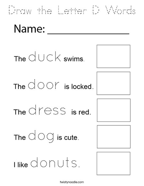 Draw the Letter D Words Coloring Page