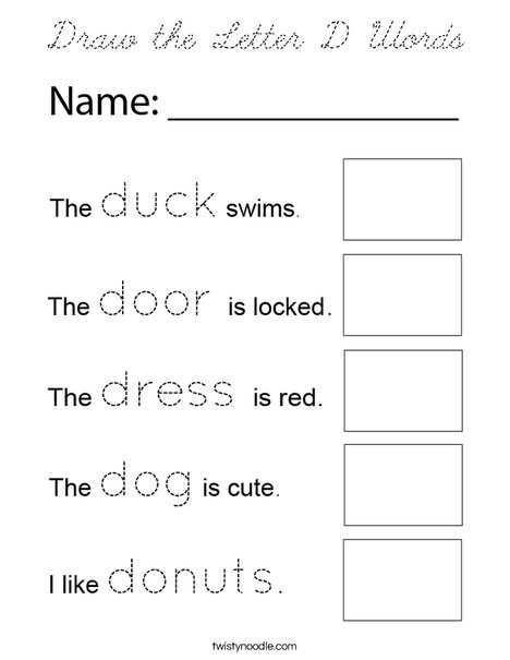 Draw the Letter D Words Coloring Page
