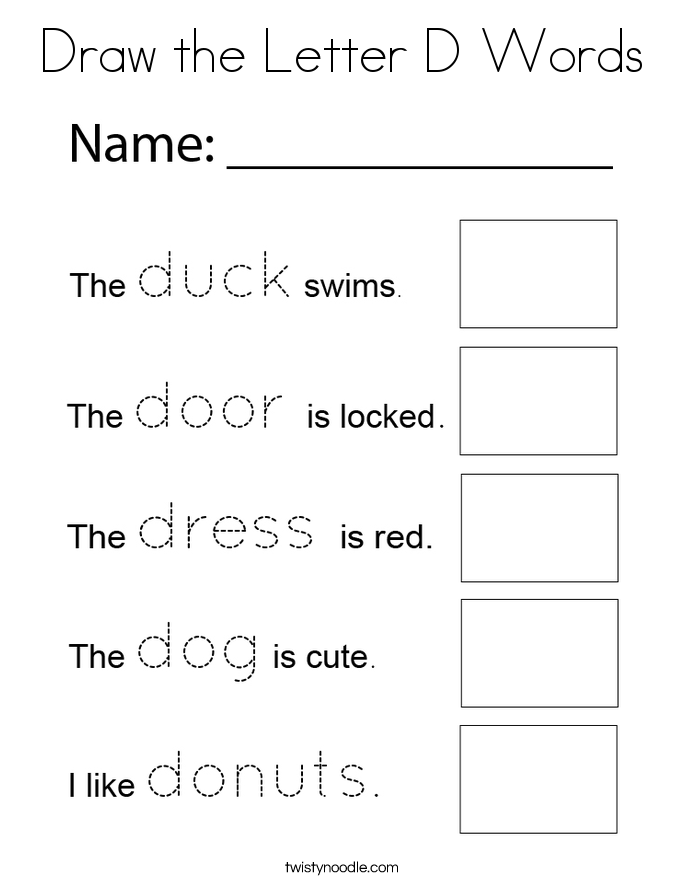 Draw the Letter D Words Coloring Page