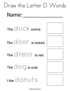 Draw the Letter D Words Coloring Page