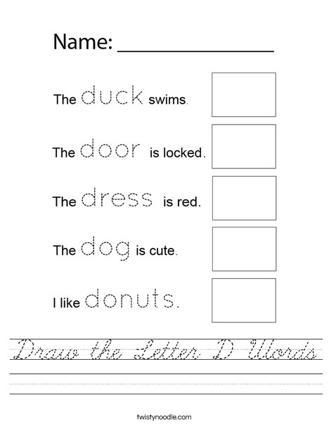 Draw the Letter D Words Worksheet