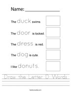 Draw the Letter D Words Handwriting Sheet