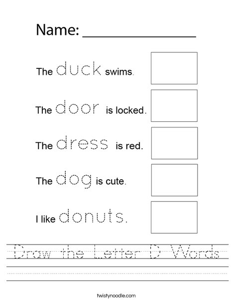 Draw the Letter D Words Worksheet