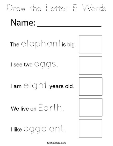 Draw the Letter E Words Coloring Page