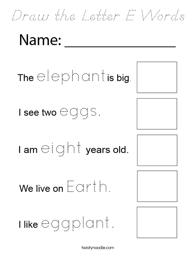 Draw the Letter E Words Coloring Page
