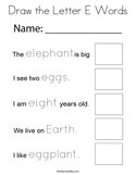 Draw the Letter E Words Coloring Page