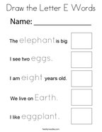 Draw the Letter E Words Coloring Page
