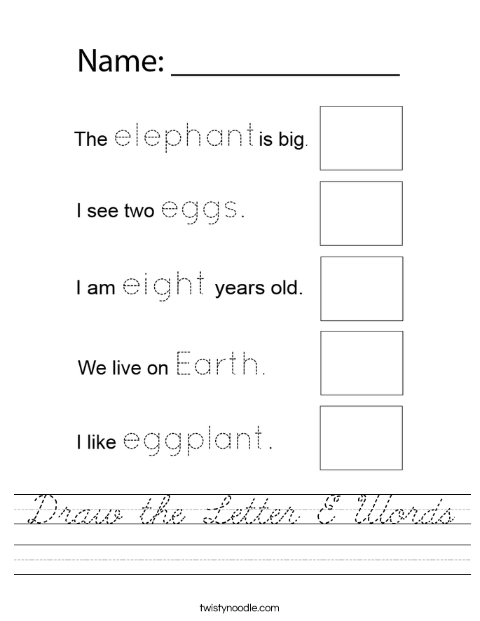 Draw the Letter E Words Worksheet