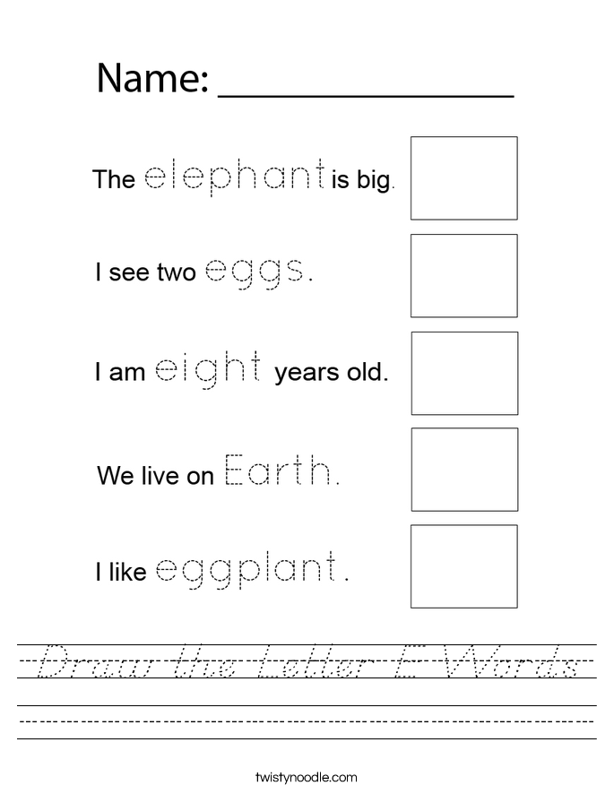 Draw the Letter E Words Worksheet