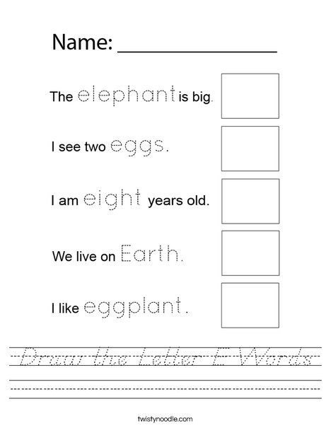 Draw the Letter E Words Worksheet