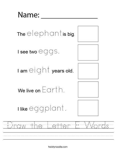 Draw the Letter E Words Worksheet
