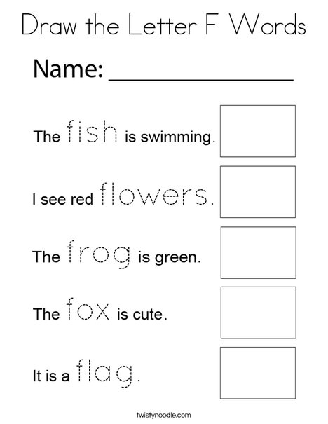 Draw the Letter F Words Coloring Page