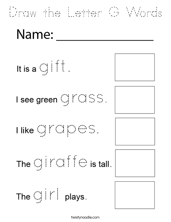 Draw the Letter G Words Coloring Page