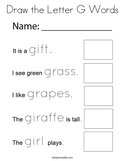 Draw the Letter G Words Coloring Page