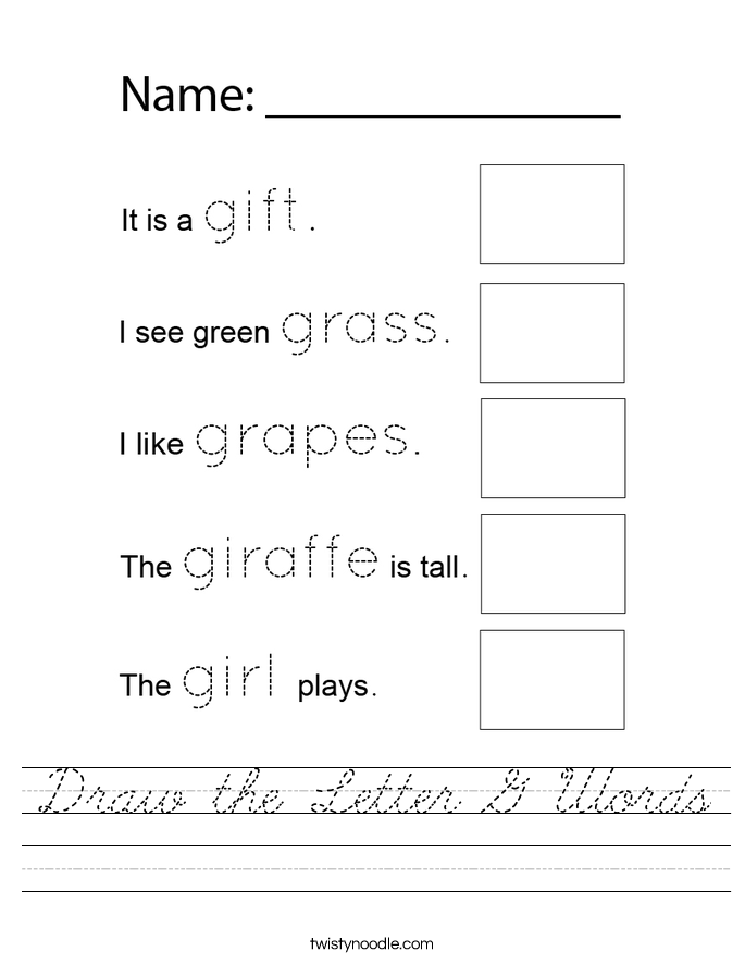 Draw the Letter G Words Worksheet