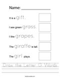Draw the Letter G Words Worksheet