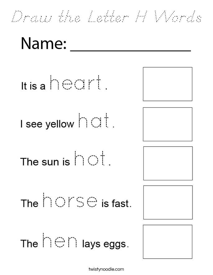 Draw the Letter H Words Coloring Page